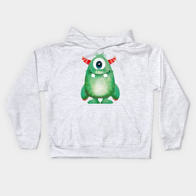 Green Cyclops Monster Kids Hoodie by ZacStar